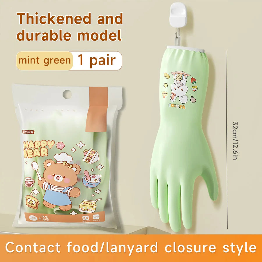 Household Cleaning Gloves 3Pairs Cute Reusable Kitchen Dishwashing Gloves Waterproof Non-Slip Ideal for Dishes Household Chores