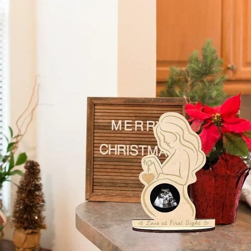 Wood Baby Ultrasound Photo Frame Pregnant Mother Keepsakes Infant Sonogram Picture Frame Ornament Gift To Expectant Mother