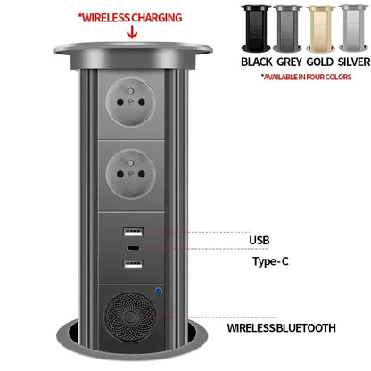 Kitchen Counter Pop Up Socket With USB Worktop Electrical Lifting Plug Outlet Tower Wireless Charger Smart Motorized Power Hub