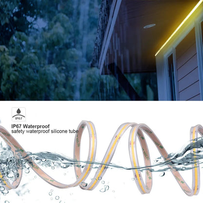 IP67 Waterproof COB LED Strip Lights 24V 480 LEDs/m High Density Flexible Ribbon Tape 3000K 4000K 6500K RA90 Linear Led Lighting