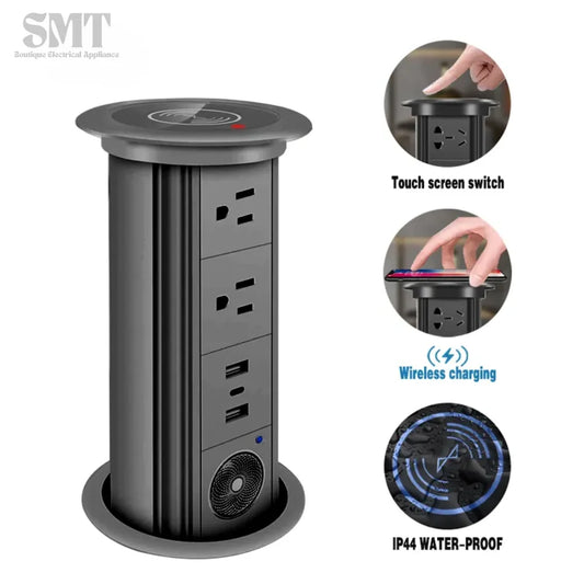 Kitchen Counter Pop Up Socket With USB Worktop Electrical Lifting Plug Outlet Tower Wireless Charger Smart Motorized Power Hub