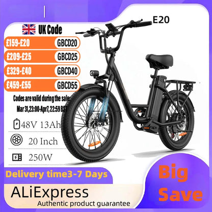 URLIFE E20 ,20-inch Fat Tire city ebike,adult E-bike 250W 48V 13Ah battery commute Electric Bike