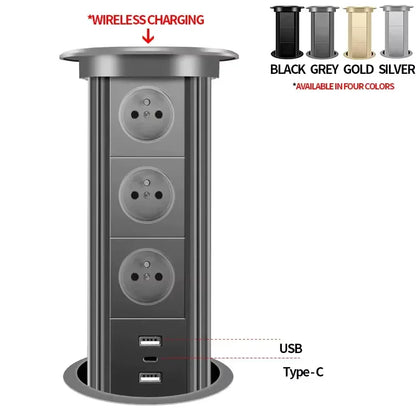 Kitchen Counter Pop Up Socket With USB Worktop Electrical Lifting Plug Outlet Tower Wireless Charger Smart Motorized Power Hub
