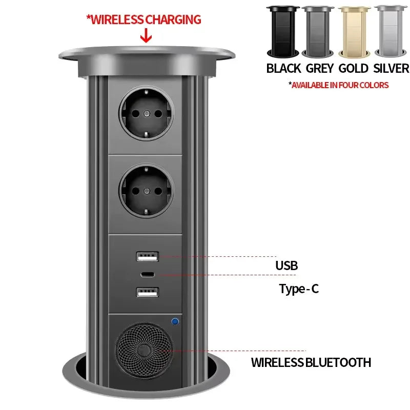 Kitchen Counter Pop Up Socket With USB Worktop Electrical Lifting Plug Outlet Tower Wireless Charger Smart Motorized Power Hub