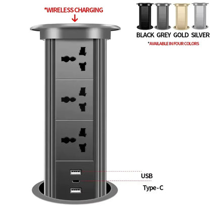 Kitchen Counter Pop Up Socket With USB Worktop Electrical Lifting Plug Outlet Tower Wireless Charger Smart Motorized Power Hub