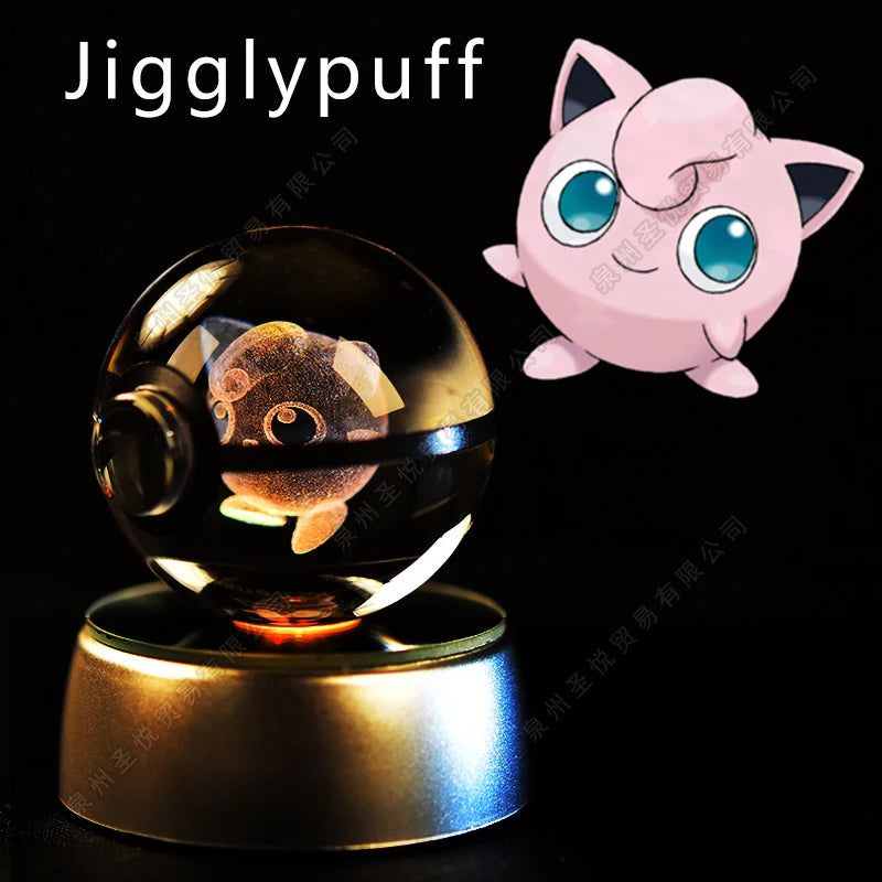 Pokemon Crystal Ball 3D Pikachu Gengar Mewtwo Night Light Lamp Pokeball 3D Glass Pokemon Crystal Ball Statue Kids Birthday Gift