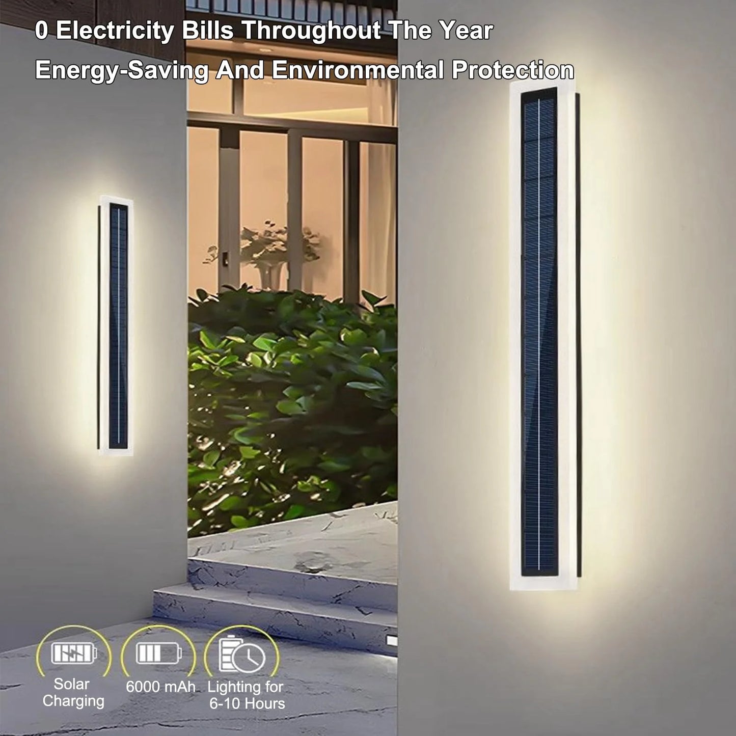 Solar Wall Lights Outdoor IP65 Waterproof LED 60CM Long, Acrylic Lampshade 10W Wall Mount Light for Porch Patio Entryway