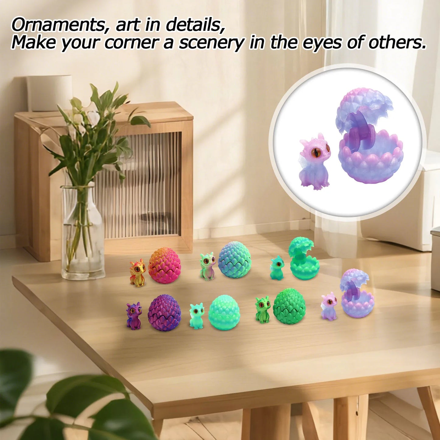 Cute Mini 3D Printing Dragon + Egg Toy Set Creative Simulation Dragon Egg Model Easter Home Decoration Ornaments Children Gifts