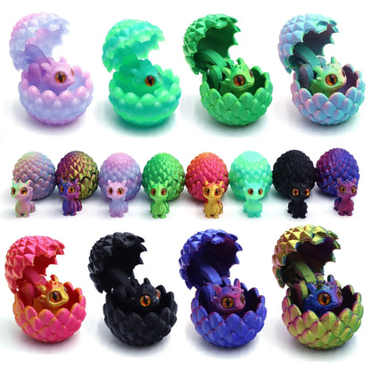 Cute Mini 3D Printing Dragon + Egg Toy Set Creative Simulation Dragon Egg Model Easter Home Decoration Ornaments Children Gifts