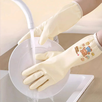 Household Cleaning Gloves 3Pairs Cute Reusable Kitchen Dishwashing Gloves Waterproof Non-Slip Ideal for Dishes Household Chores