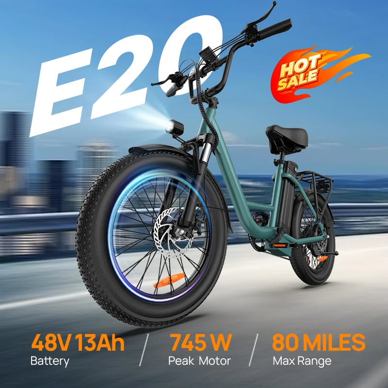 URLIFE E20 ,20-inch Fat Tire city ebike,adult E-bike 250W 48V 13Ah battery commute Electric Bike