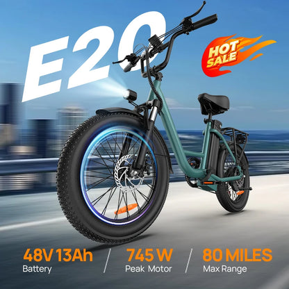 URLIFE E20 ,20-inch Fat Tire city ebike,adult E-bike 250W 48V 13Ah battery commute Electric Bike