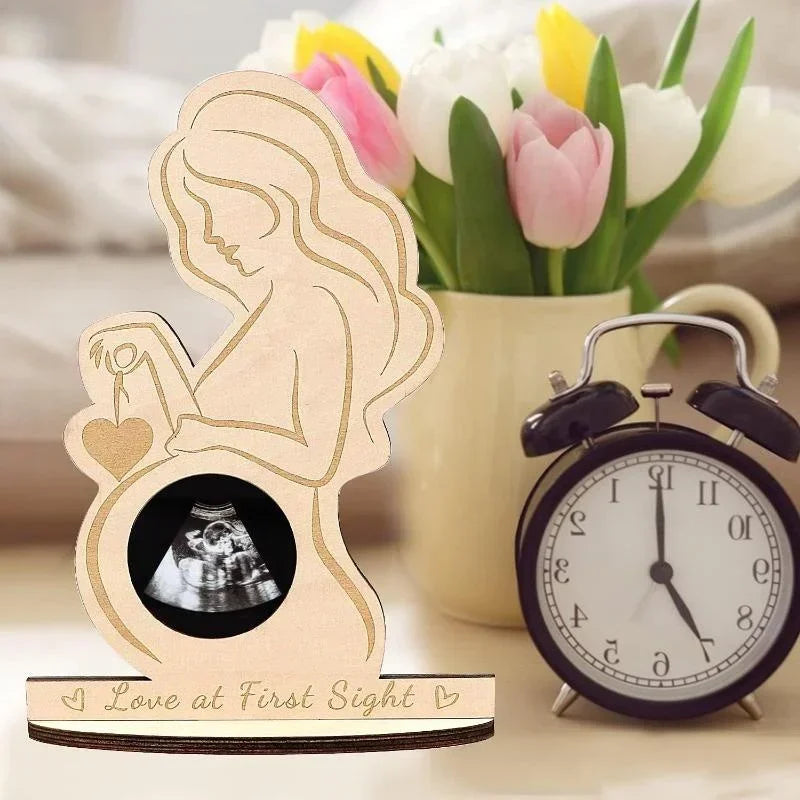 Wood Baby Ultrasound Photo Frame Pregnant Mother Keepsakes Infant Sonogram Picture Frame Ornament Gift To Expectant Mother