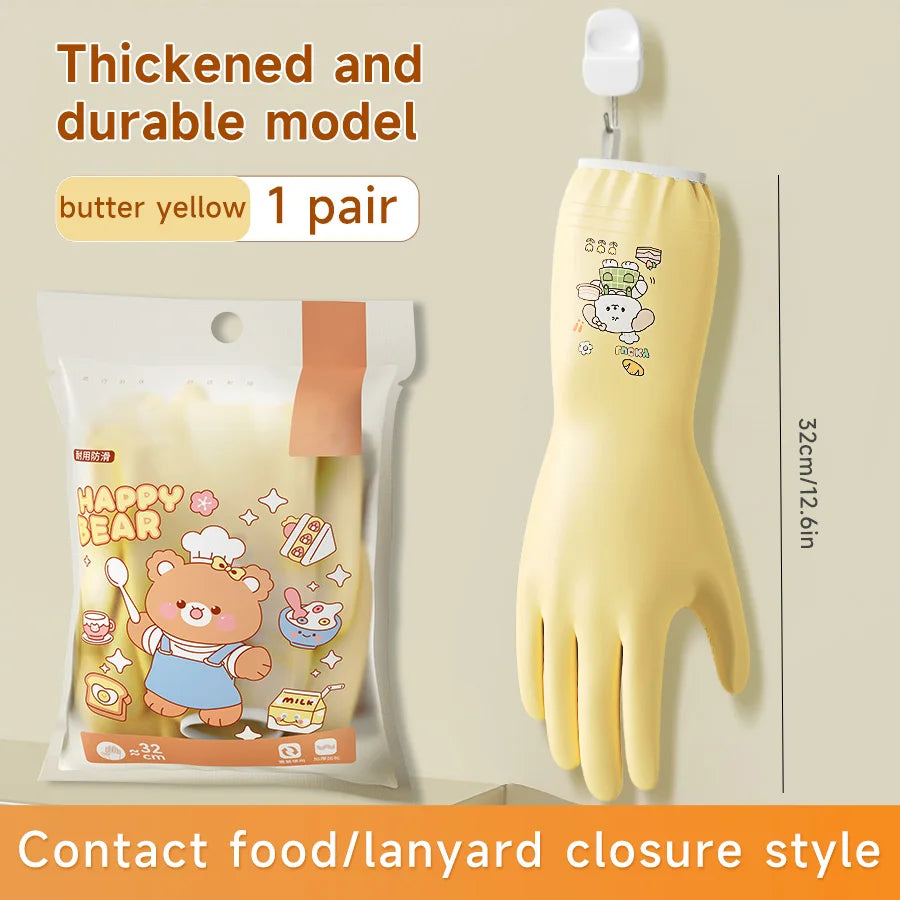 Household Cleaning Gloves 3Pairs Cute Reusable Kitchen Dishwashing Gloves Waterproof Non-Slip Ideal for Dishes Household Chores