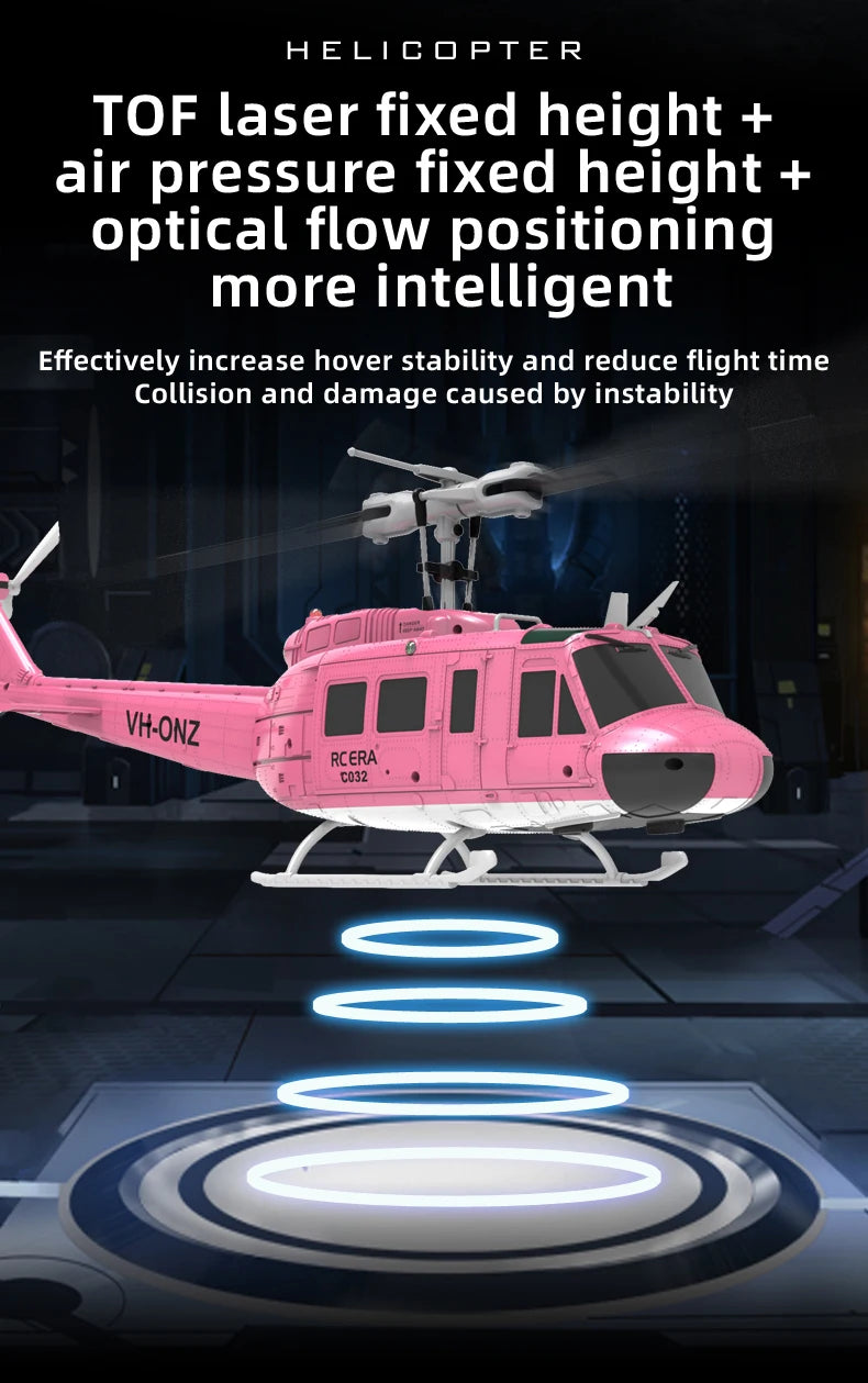 C032 UH-1 brushless RTF RC Helicopter 6-axis Gyroscope One Click 3D Flip Optical flow positioning UH1 helicopter model Hobby Toy