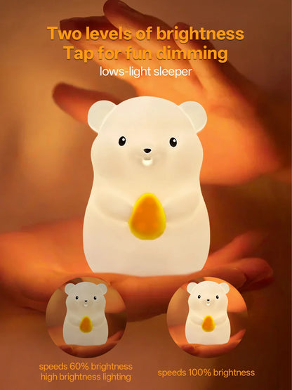 Cute Pear Night Light 7-Color Dimmable Touch-Controlled Night Light Silicone Stress Reducing Pat Duck Lamp USB Rechargeable