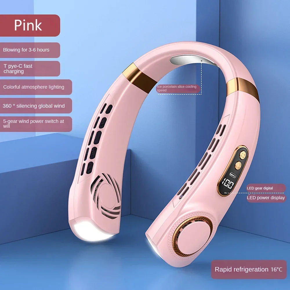 2025 Mini Hanging Neck Fan Portable Bladeless Neck Fan Air Cooler Digital Display Rechargeable Air Conditioner Neck Ventilator