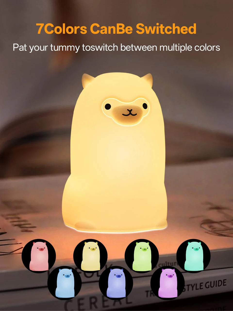 Cute Pear Night Light 7-Color Dimmable Touch-Controlled Night Light Silicone Stress Reducing Pat Duck Lamp USB Rechargeable
