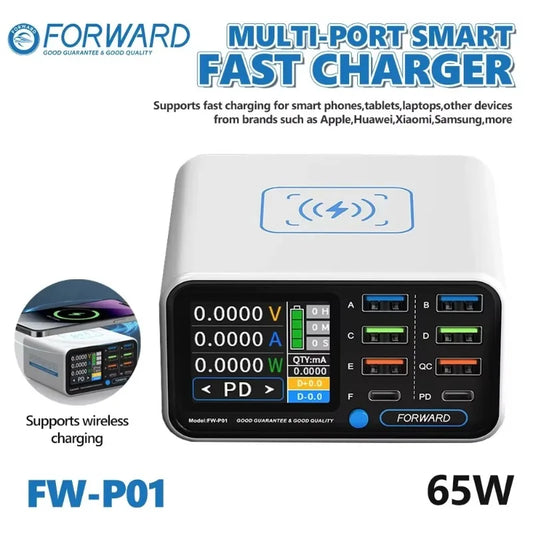 FORWARD FW-P01 65W Wireless Charging Multi-Port Smart Fast Charger 5A USB Type C Charger Station for Phone Desktop Charger Tools