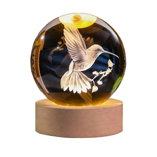 3D Laser Engraved Bird Crystal Ball with LED Stand 60mm Hummingbird Gifts for Women Decor Glass Animals Figurine Room Birthday