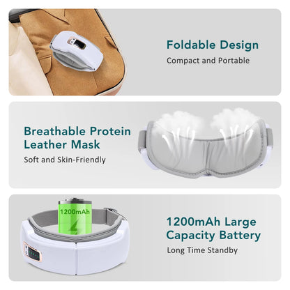 Electric Eye Massager Hot Compress Stress Relief Heating Vibration Massage Connect Music Relax Foldable Eye Care Smart Glasses