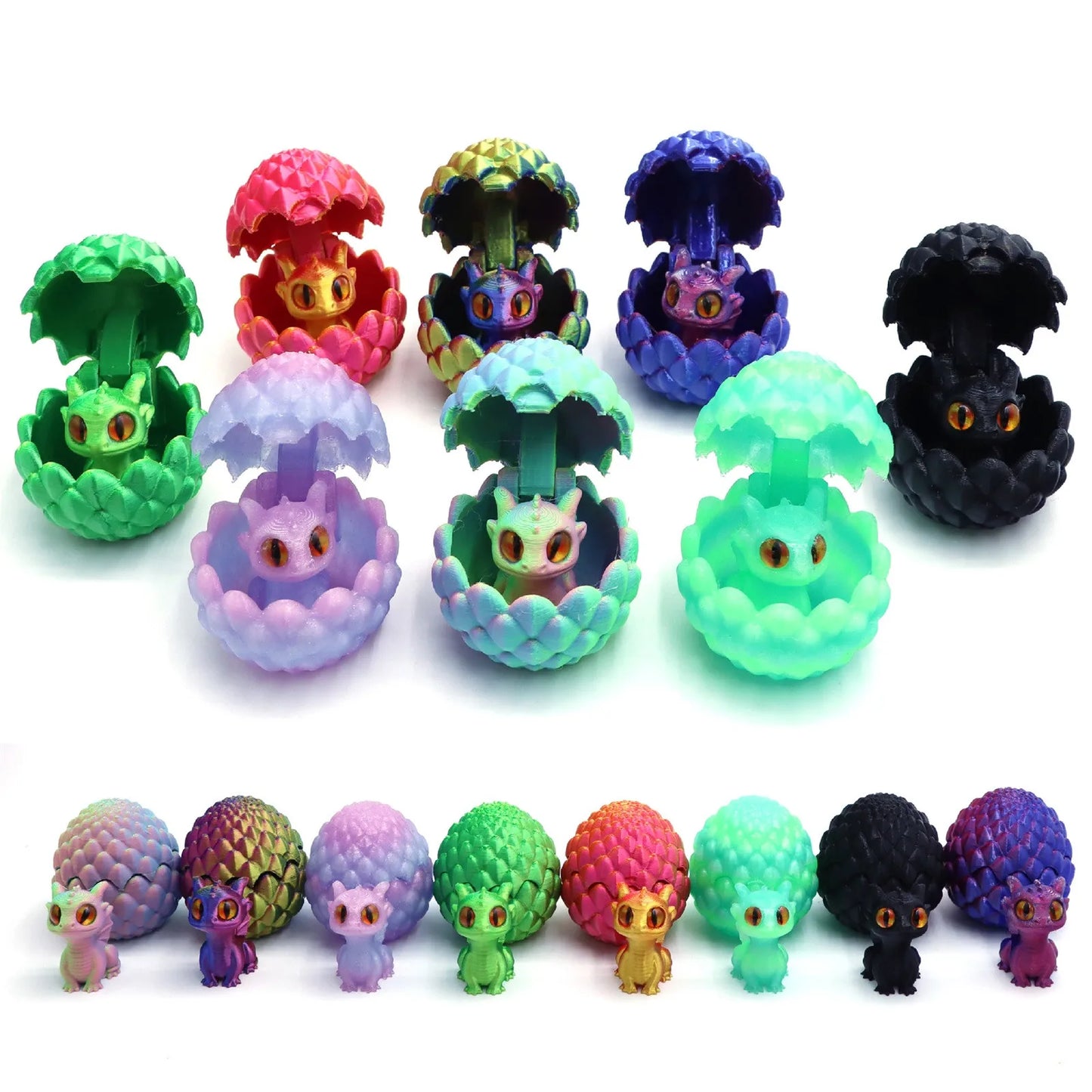 Cute Mini 3D Printing Dragon + Egg Toy Set Creative Simulation Dragon Egg Model Easter Home Decoration Ornaments Children Gifts