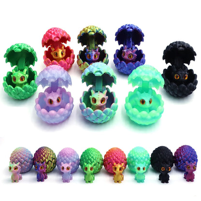 Cute Mini 3D Printing Dragon + Egg Toy Set Creative Simulation Dragon Egg Model Easter Home Decoration Ornaments Children Gifts