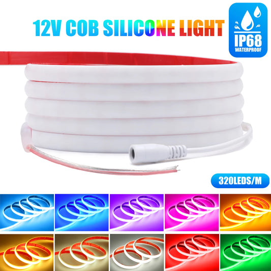 IP68 Waterproof COB LED Neon Strip Lights DC12V 320Leds/M High Brightness 3000K 4000K 6000K Red Blue Green Purple Pink Ice Blue