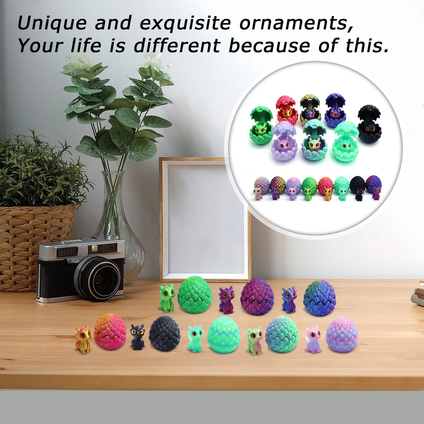 Cute Mini 3D Printing Dragon + Egg Toy Set Creative Simulation Dragon Egg Model Easter Home Decoration Ornaments Children Gifts