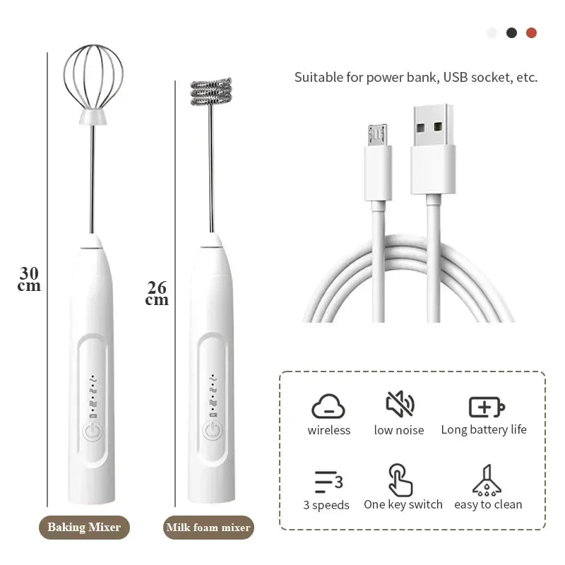 2-in-1 Kitchen Items USB Charging Electric Egg Beater Mini Blender Kitchens Accessories Mixer Household Gadgets Double Head Bar