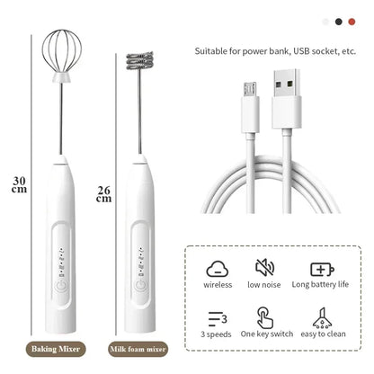 2-in-1 Kitchen Items USB Charging Electric Egg Beater Mini Blender Kitchens Accessories Mixer Household Gadgets Double Head Bar