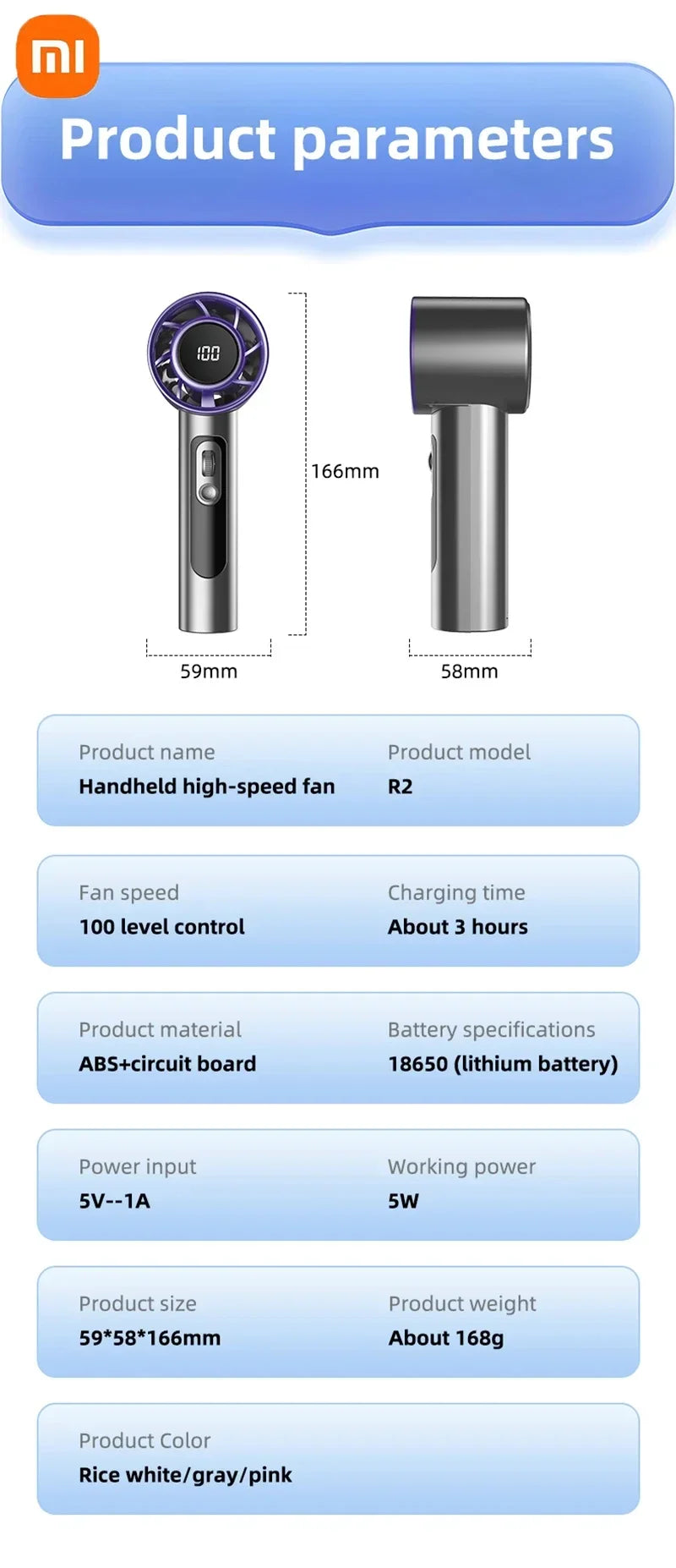 Xiaomi 2026 Handheld Turbo Fan R2 With Led Display And 100 Gears Wind Speed Usb Charging Small Wind Cannon High Speed
