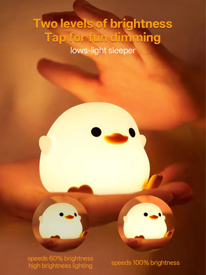 Cute Pear Night Light 7-Color Dimmable Touch-Controlled Night Light Silicone Stress Reducing Pat Duck Lamp USB Rechargeable