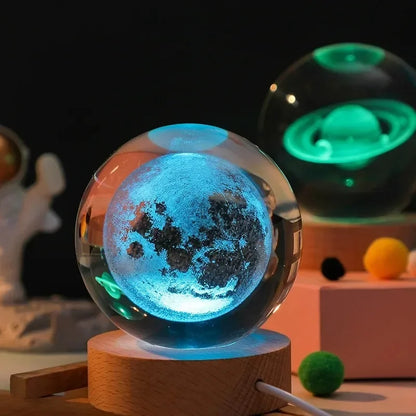 6cm Bedside Lamp Solar Theme Cosmos Series Crystal Ball Night Lights Milky Way Moon Small Ornaments for Desk Creative Gift RGB