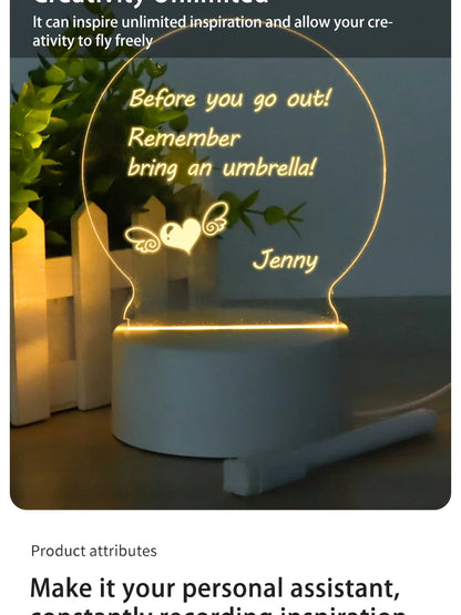 Creative LED Writing Board Notepad, 3D Visual Desk Lamp, Girlfriend Gift, Handmade Writing Board Decorative Ornament Acrylic