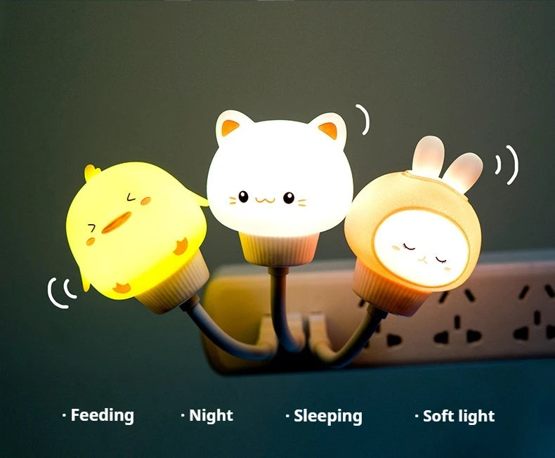 USB Night Light LED Cute Cartoon Night Lamp Bear Chick Kitten Remote Control for Baby Kid Bedroom Decoration Bedside Lamp