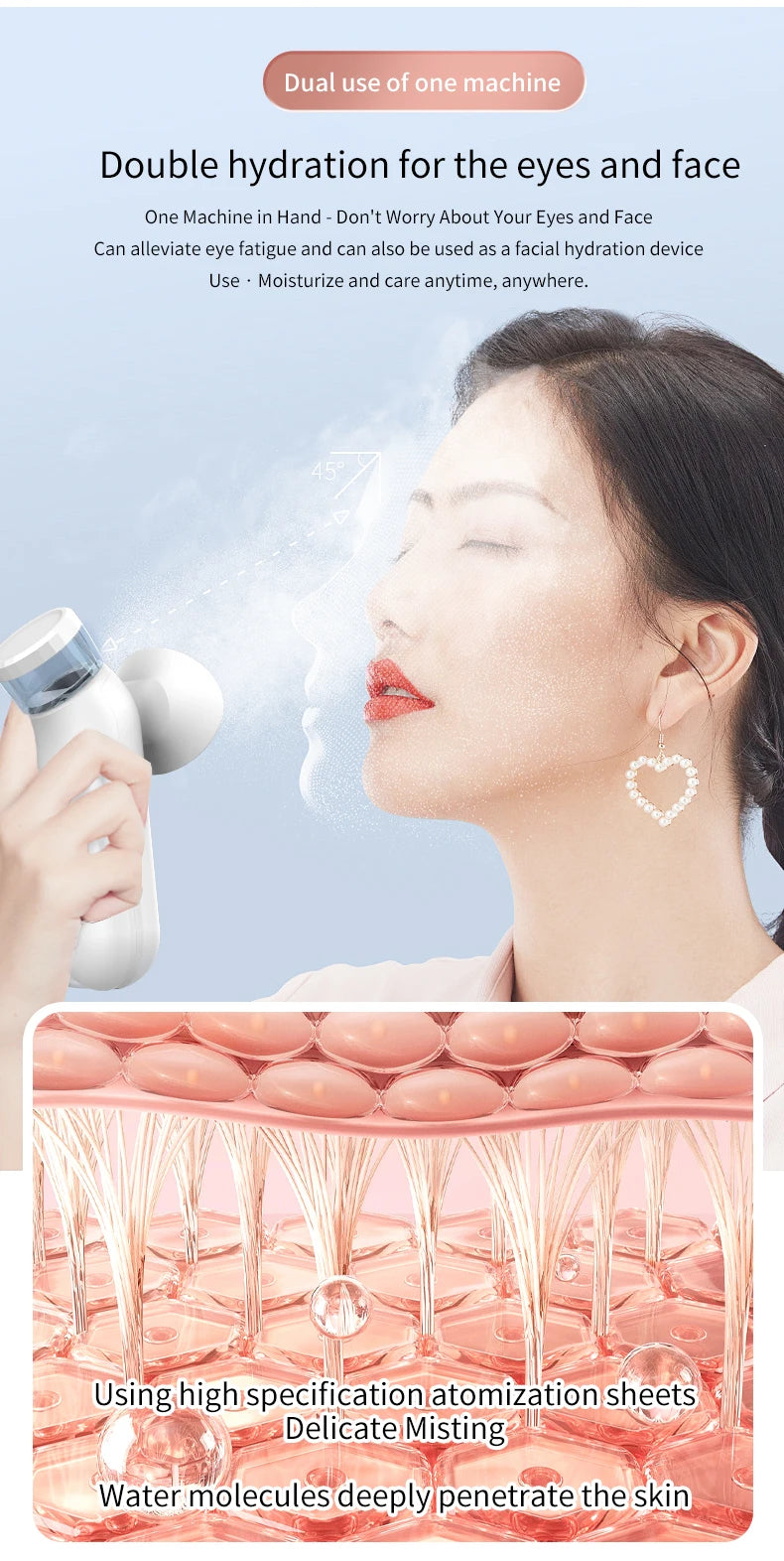 Electric Eye Massager with Nano Steam Hot Compress  and Moisturizing Spray Eye Massage Device for Eye Fatigue Relief and Care