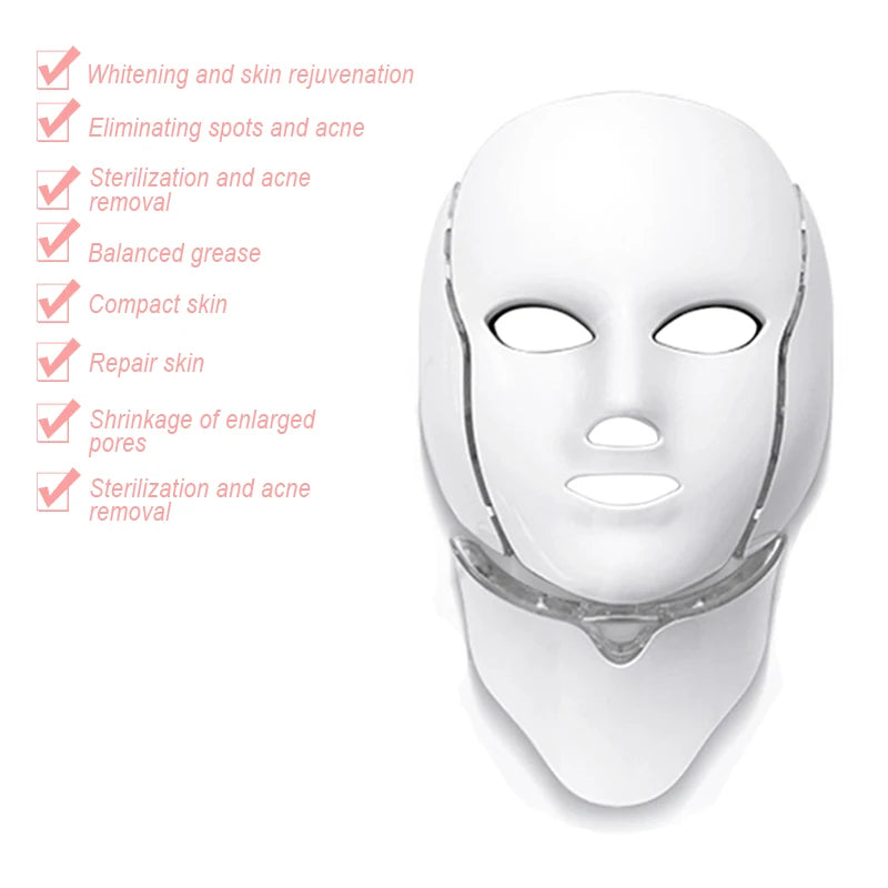 7 Colors LED Face Neck Mask  Whitening  Anti-Wrinkle LED Skin Care Anti Acne Removal Mask Face Mask Beauty SPA Wrinkle Remover