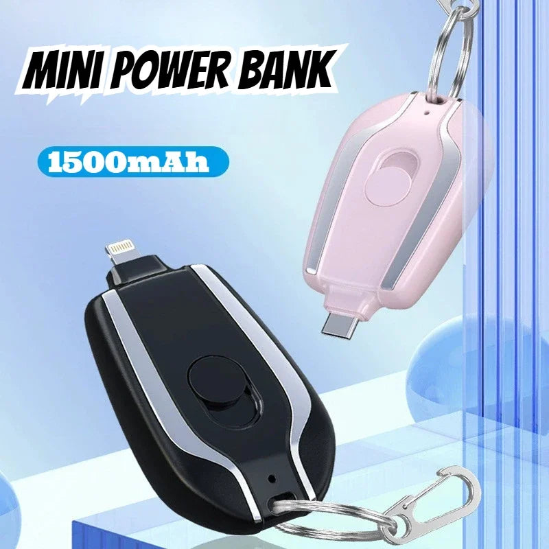 Mini Power Bank Key Ring 1500mAh Type-C Portable Keychain Charger External Spare Battery Pack for Iphone Xiaomi HUAWEI Powerbank
