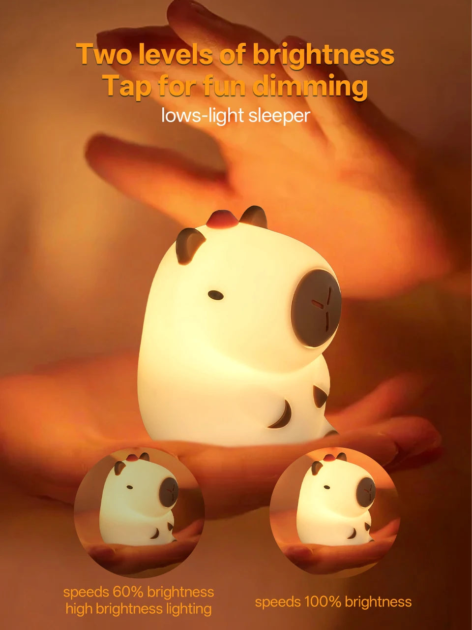 Cute Pear Night Light 7-Color Dimmable Touch-Controlled Night Light Silicone Stress Reducing Pat Duck Lamp USB Rechargeable