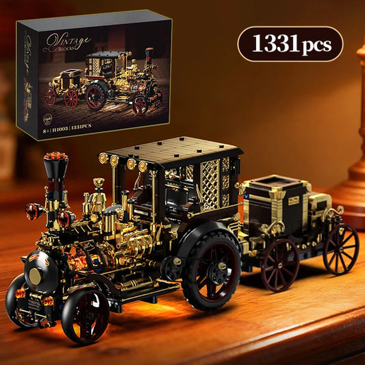 Creative 1331Pcs Vintage Mechanical Steam Car Building Blocks City Retro Steam Punk Vehicle Desktop Decoration Bricks Toys Gift