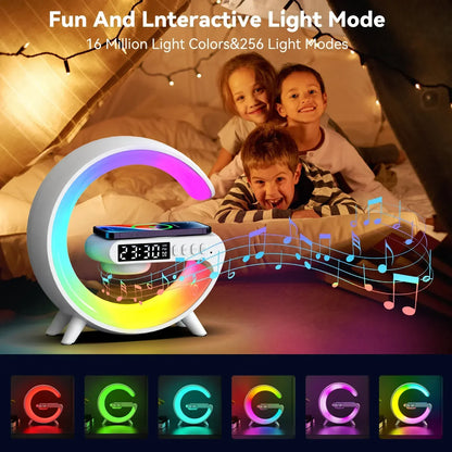 G Atmosphere Goodnight Light Wireless Charger Speaker Clock 6 Lighting Modes for iPhone 15 14 13 Samsung Fast Charging Station