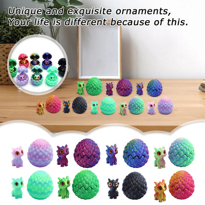 Cute Mini 3D Printing Dragon + Egg Toy Set Creative Simulation Dragon Egg Model Easter Home Decoration Ornaments Children Gifts