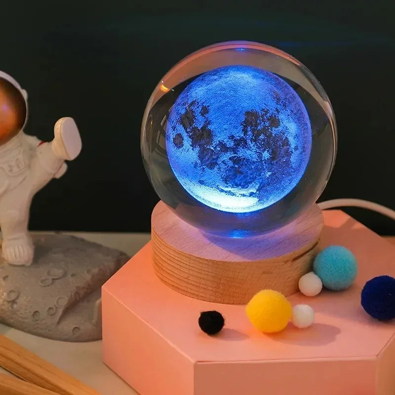 6cm Bedside Lamp Solar Theme Cosmos Series Crystal Ball Night Lights Milky Way Moon Small Ornaments for Desk Creative Gift RGB