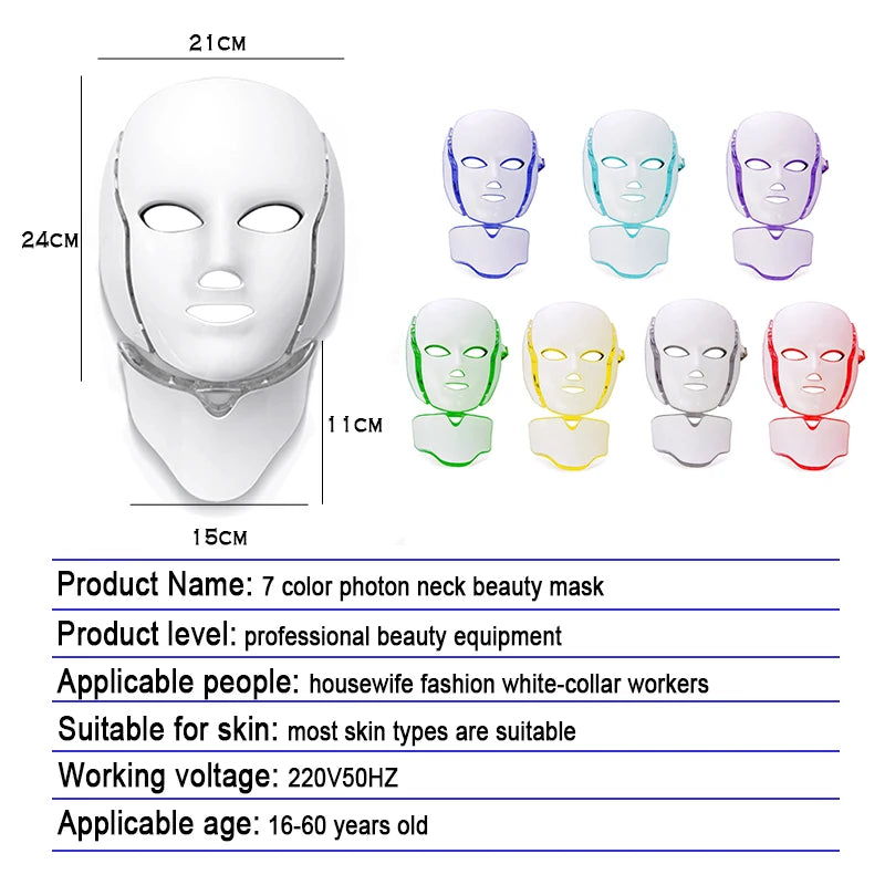 7 Colors LED Face Neck Mask  Whitening  Anti-Wrinkle LED Skin Care Anti Acne Removal Mask Face Mask Beauty SPA Wrinkle Remover
