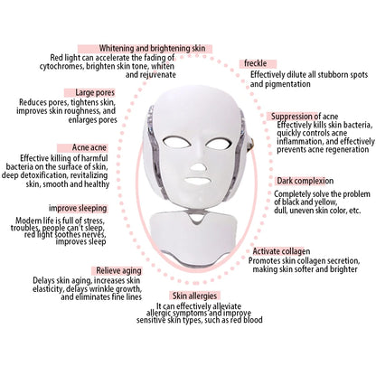 7 Colors LED Face Neck Mask  Whitening  Anti-Wrinkle LED Skin Care Anti Acne Removal Mask Face Mask Beauty SPA Wrinkle Remover