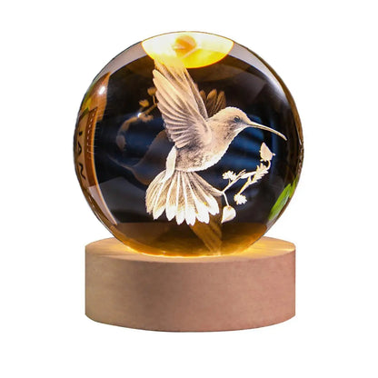 3D Laser Engraved Bird Crystal Ball with LED Stand 60mm Hummingbird Gifts for Women Decor Glass Animals Figurine Room Birthday