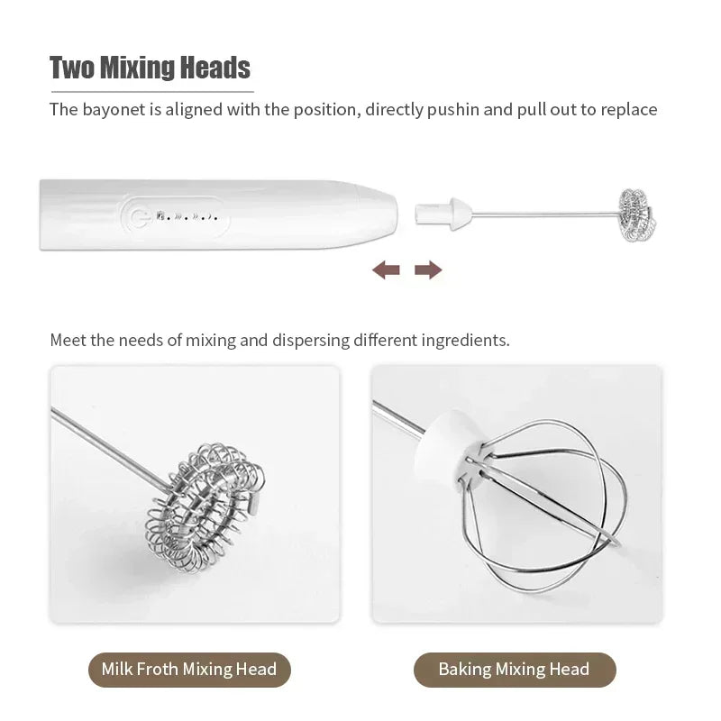 2-in-1 Kitchen Items USB Charging Electric Egg Beater Mini Blender Kitchens Accessories Mixer Household Gadgets Double Head Bar