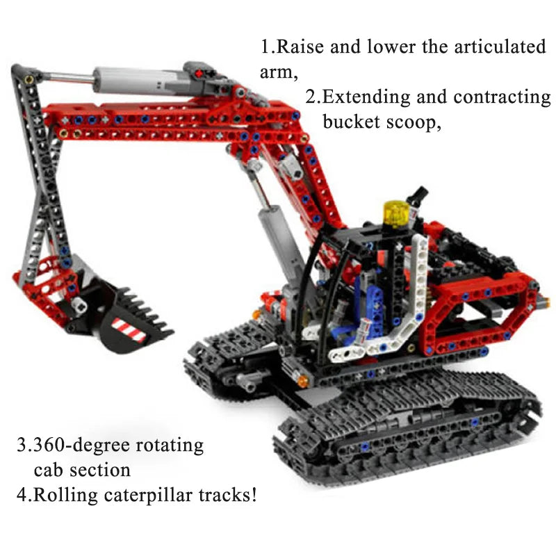 720 Piece Bricks Motorized Excavator Tracked Dumper Technical Model Building Blocks Boy Birthday Gifts Kids Toys For Children
