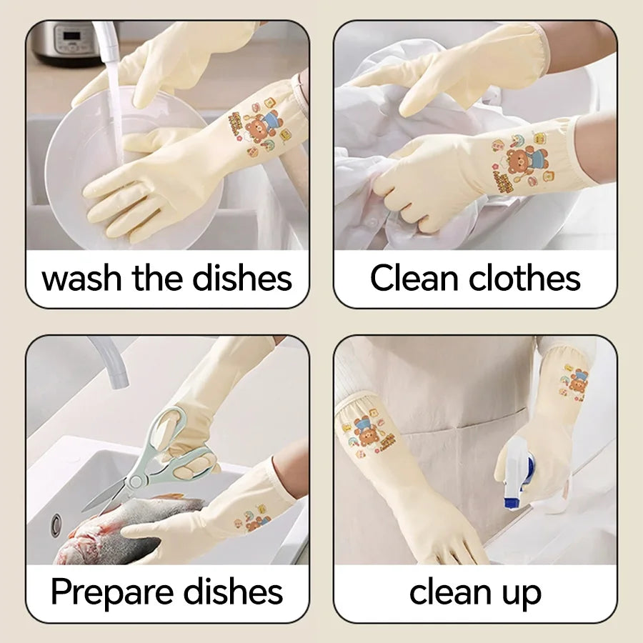 Household Cleaning Gloves 3Pairs Cute Reusable Kitchen Dishwashing Gloves Waterproof Non-Slip Ideal for Dishes Household Chores